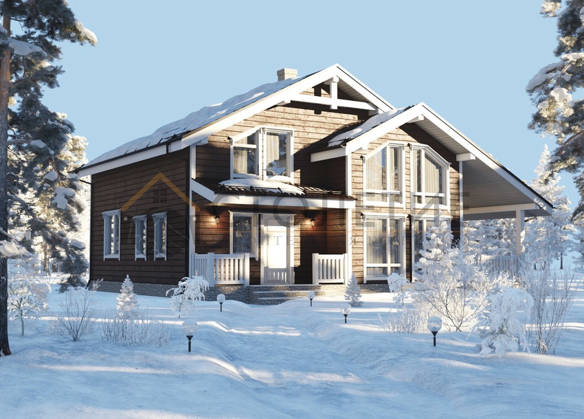 Дом из бруса 12,5x13 ДБ-102 фасад в ситле Зима