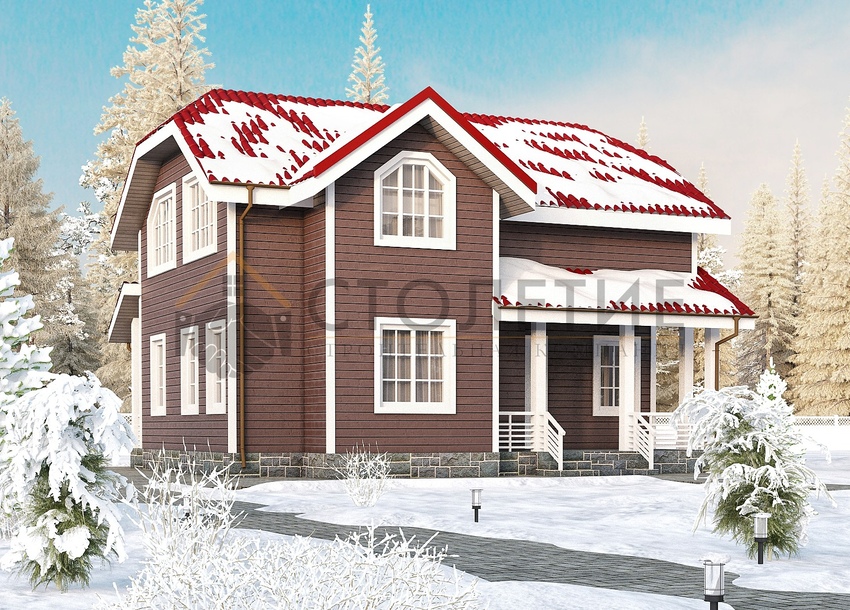Дом из бруса 9х9,5 ДБ-72 фасад в ситле Зима