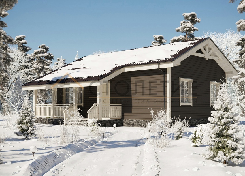 Дом каркасный 10,5x9 ДК-108 фасад в ситле Зима