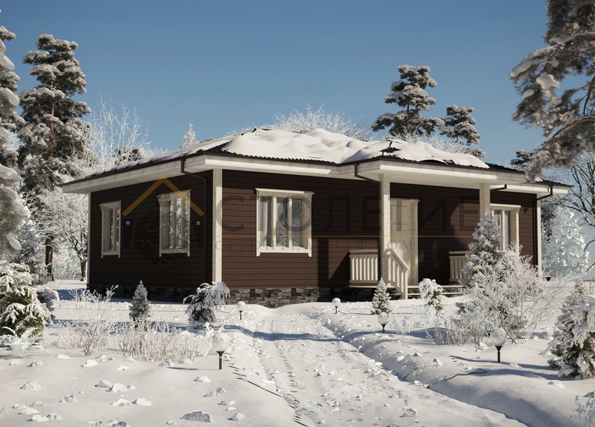 Дом каркасный 9x12 ДК-111 фасад в ситле Зима