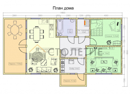 Дом каркасный 14,8 х 7 ДК-140