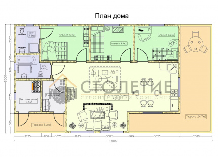 Дом каркасный 15,5 х 8,5 ДК-141