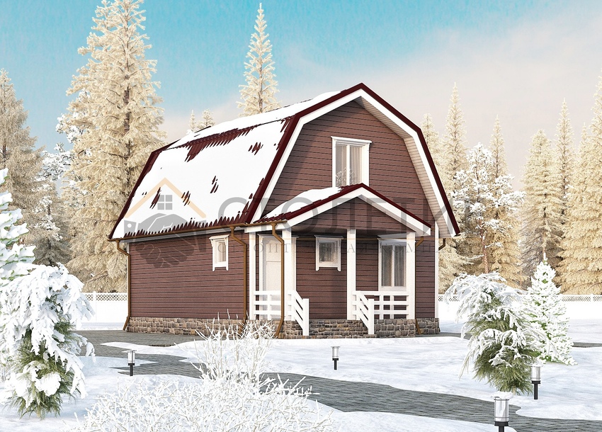Дом каркасный 6х8,5 ДК-17 фасад в ситле Зима