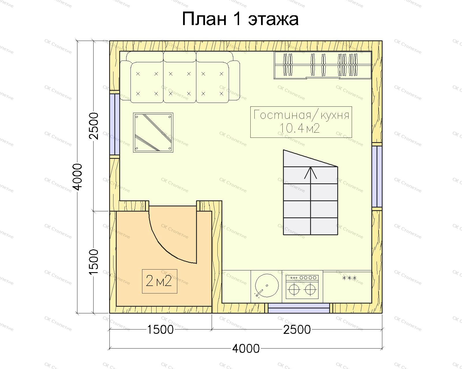 Планировка 1 этажа Сруб из бруса 4x4 СБ-07