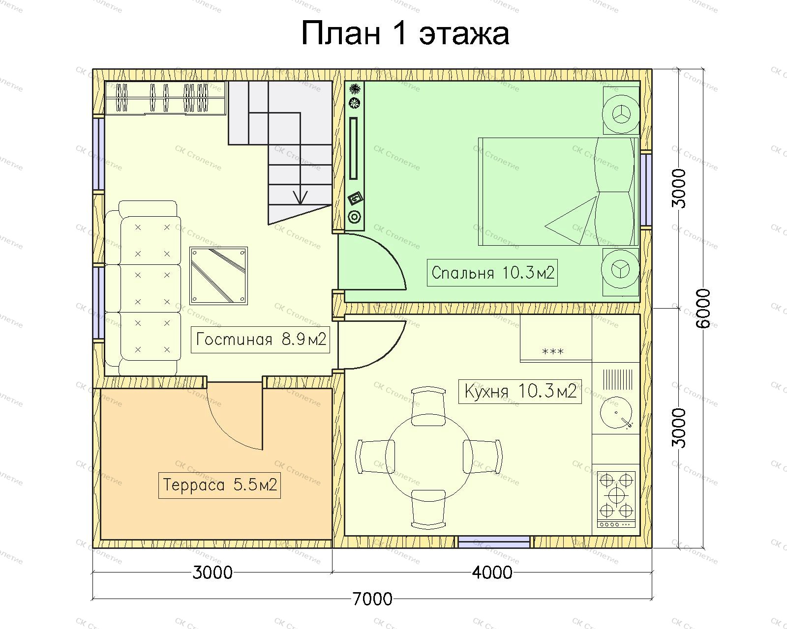 Планировка 1 этажа Дом из бруса 6x7 ДБ-20