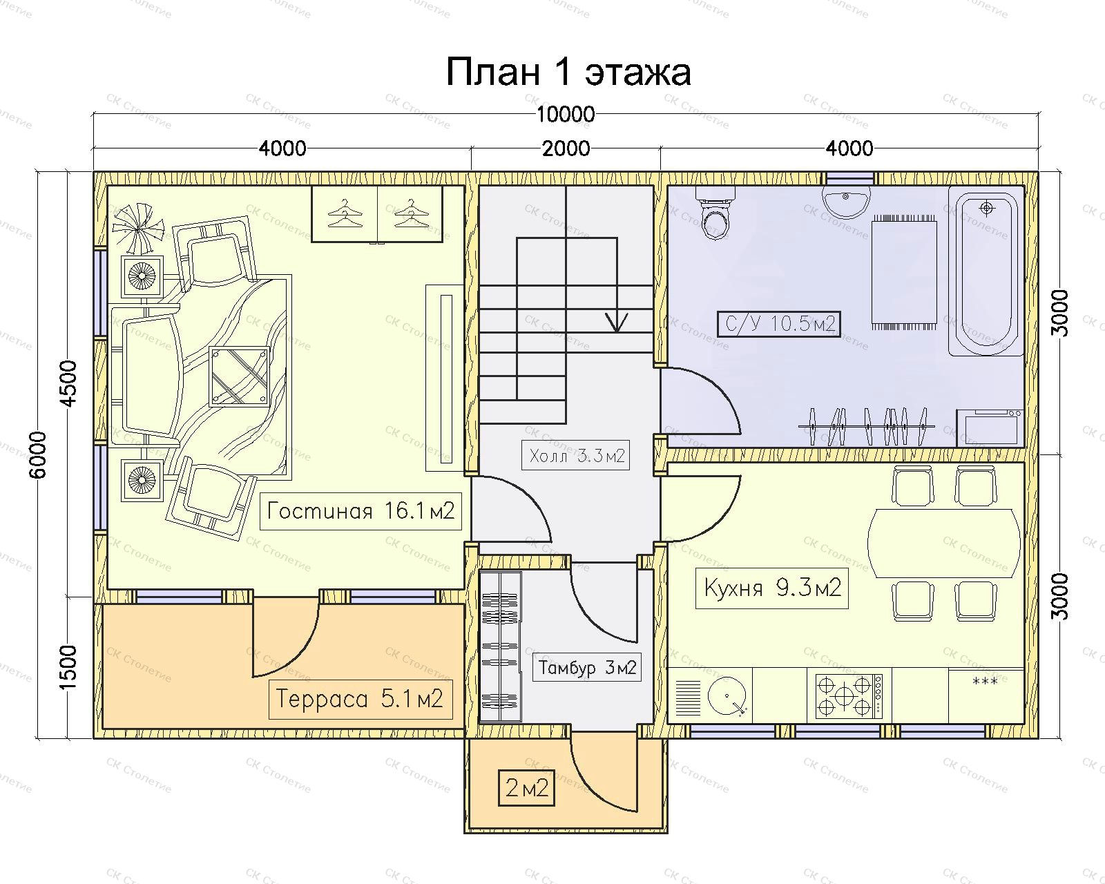 Планировка 1 этажа Дом из бруса 10х6 ДБ-68