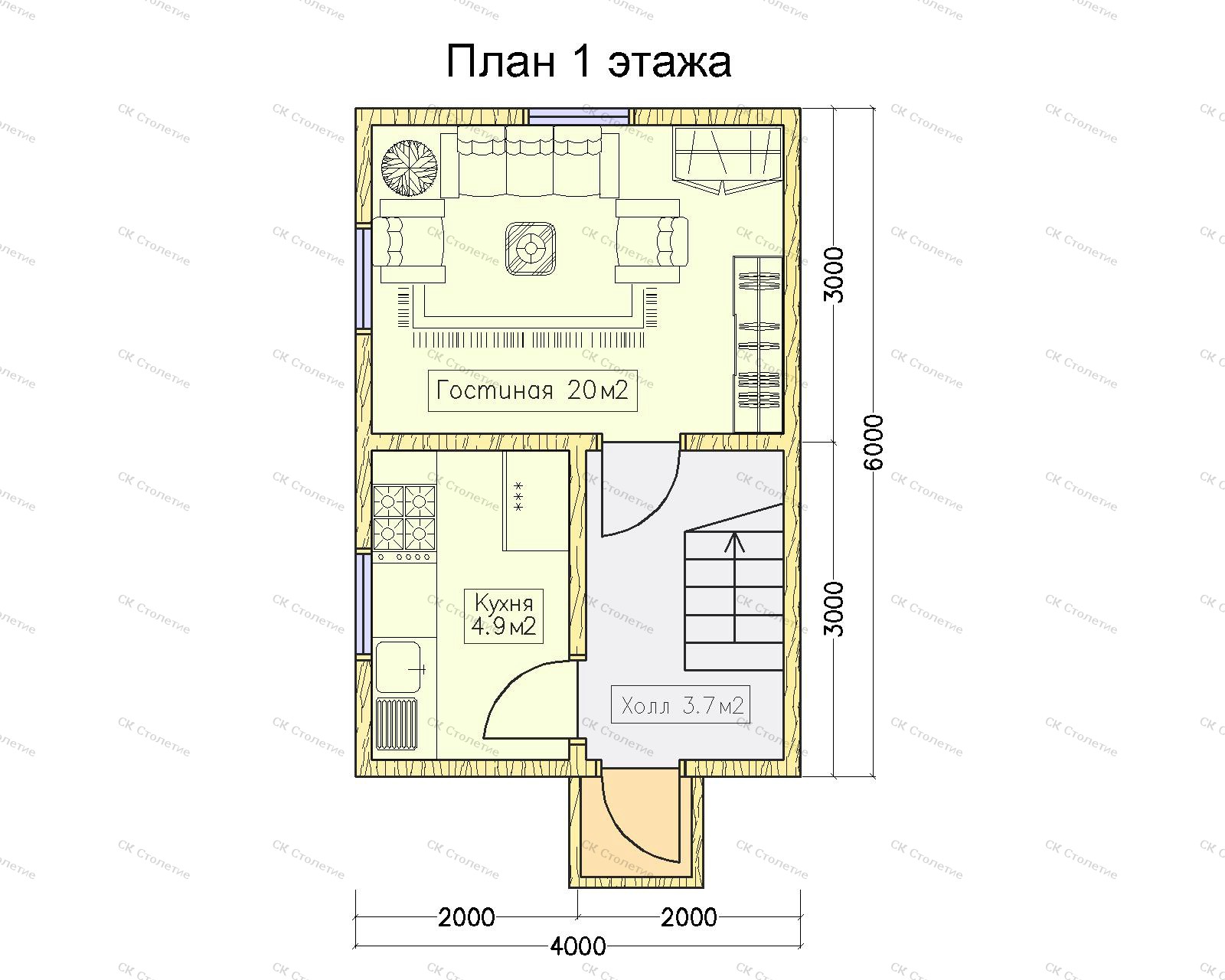 Планировка 1 этажа Дом каркасный 4х6 ДК-06